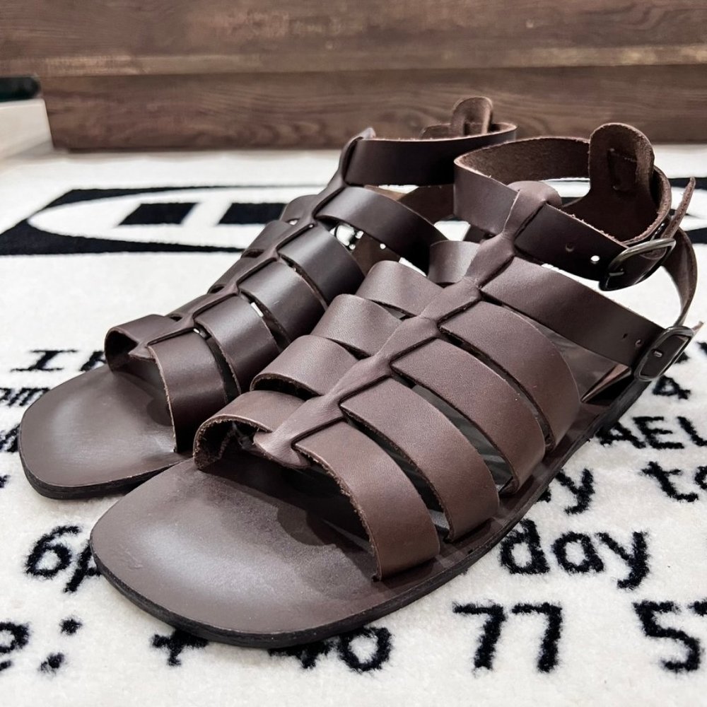 8 by YOOX LEATHER GLADIATOR SANDAL Made in Italy Buckle Closure Strap